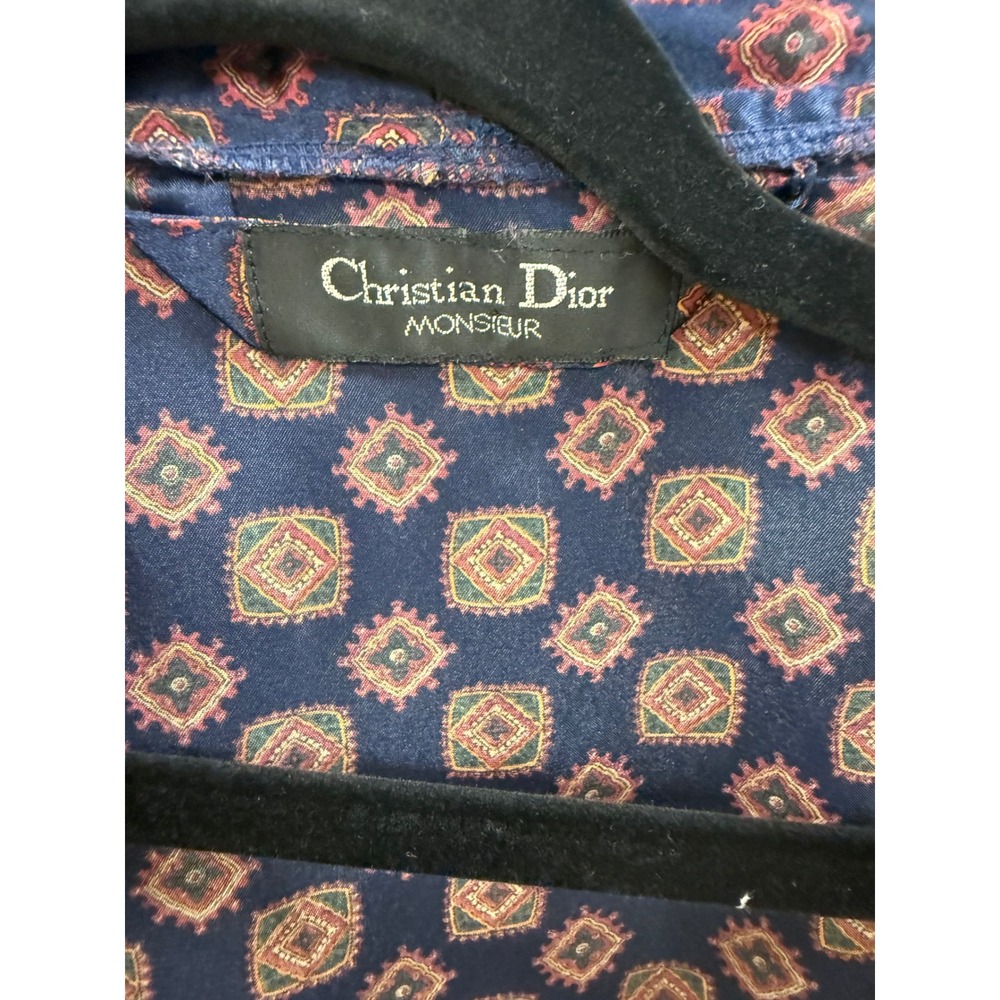 Christian Dior Monsieur Mens Satin Robe Navy Blue Print One Size Vintage - Picture 7 of 11